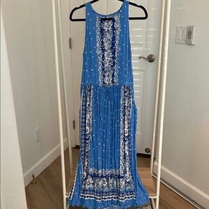 Loft Blue and White Sleeveless Maxi Dress